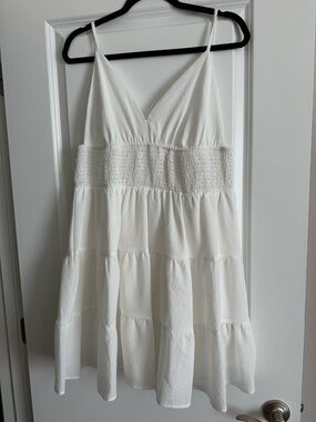 SHEIN White Textured Smocked Waist Spaghetti Strap Dress